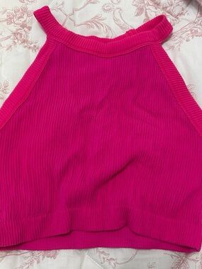 aerie Women's Hot Pink Ribbed Halter Crop Top